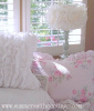 PINK SUMMER PEONY ROSES RUFFLES SHABBY CHIC PILLOW SHAM